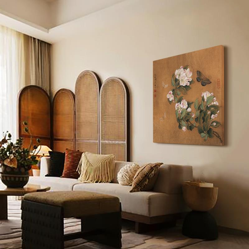 海棠蛱蝶图 宋代美学中式客厅装饰画日式沙发背景墙乔迁送礼壁画