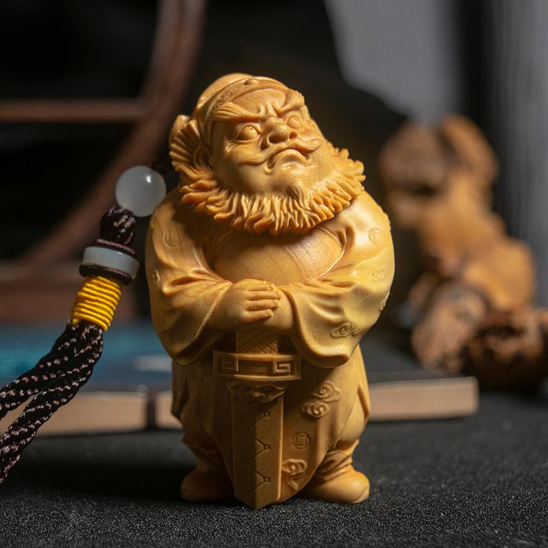 天师钟馗｜匠心志手把件随身小叶黄杨木雕武财神男士手工艺品文玩