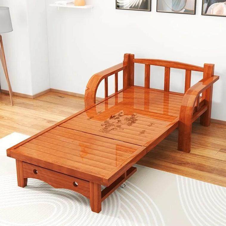 新型折叠床沙发床两用单人家用成人多功能实木午休凉床简易竹床椅