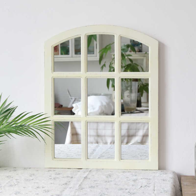 实木做旧假窗户创意穿衣镜美式覆古壁挂式家用全身镜挂墙装饰镜子