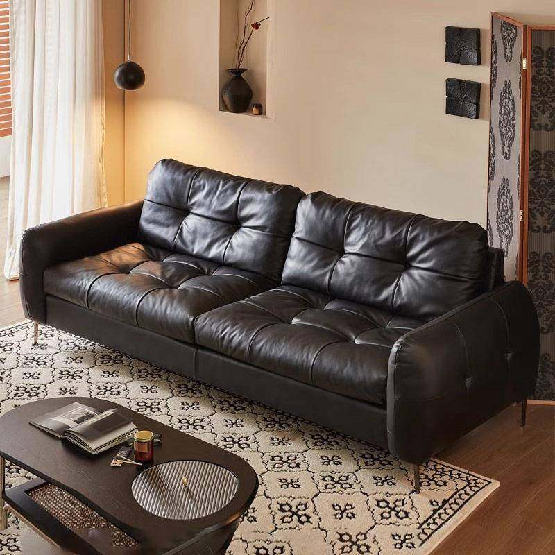 意式极简布鲁可林真皮沙发中古风家用小户型直排油蜡皮三人位沙发