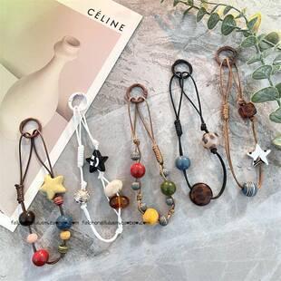 ins风复古蜡油串珠手机壳挂链水杯车钥匙相机包包通用挂绳挂饰品