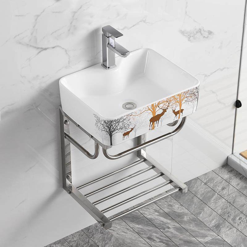 简易洗脸盆柜组合挂墙式迷你洗手盆小户型卫生间面盆阳台陶瓷方形
