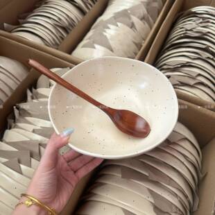 一诺厨房复古泼墨墨点大号陶瓷盘ins哑光8英寸深盘盘子沙拉汤菜