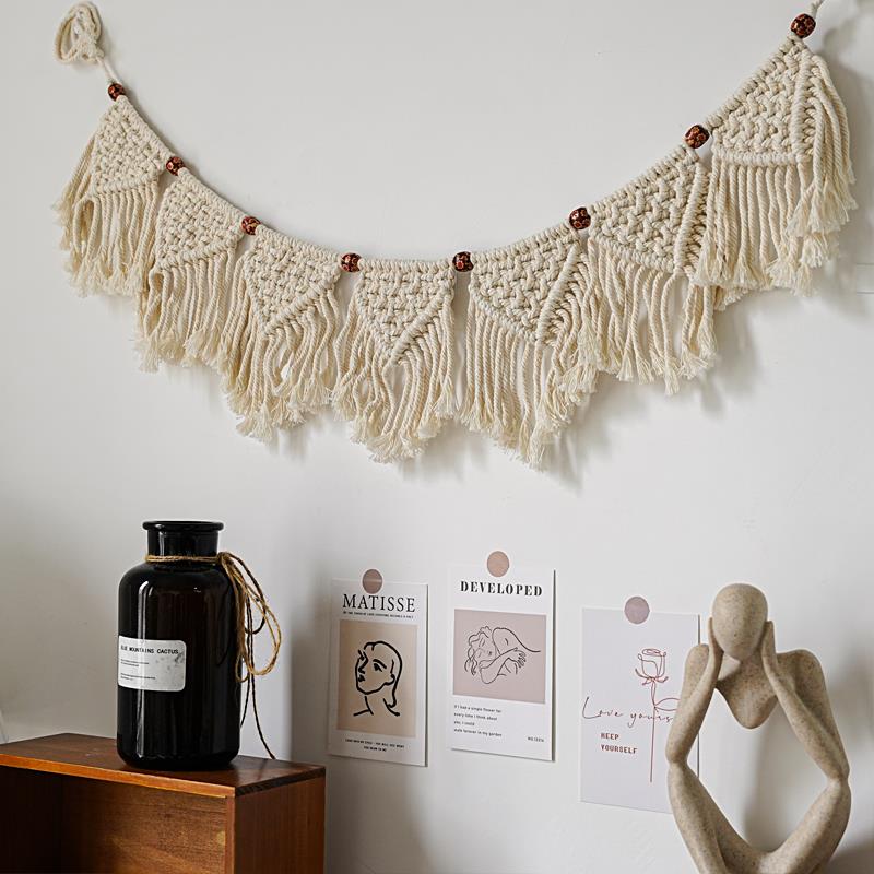 流苏编织小旗帜 macrame壁饰墙面房间装饰挂毯民宿改造床头挂件