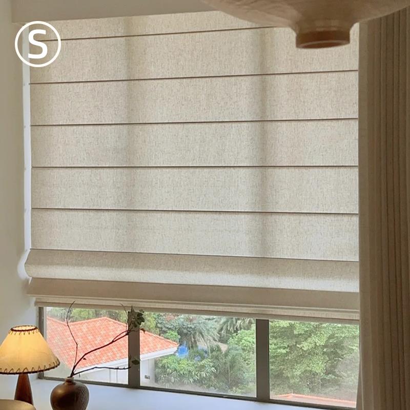 智能罗马帘覆古饭厅阳台书房百叶电动窗帘遮光亚麻拉卷式升降卷帘