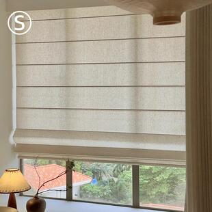 智能罗马帘覆古饭厅阳台书房百叶电动窗帘遮光亚麻拉卷式升降卷帘