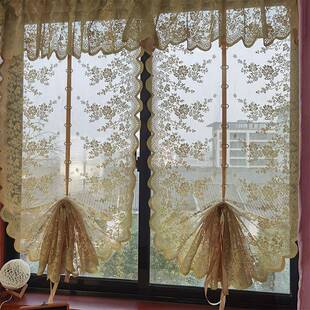 厨房短帘免打孔扇形提拉窗帘罗马帘隔断门帘阳台蕾丝网纱飘窗纱帘