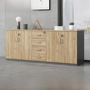 简约现代办公室文件柜木质抽屉带锁柜子矮柜储物柜档案资料落地柜