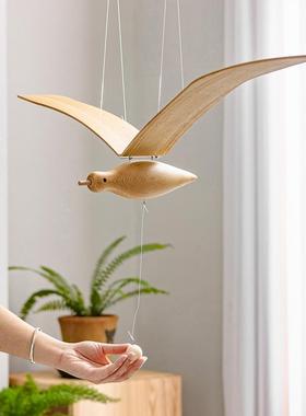 会飞的海鸥客厅阳台飘窗空中悬挂吊饰儿童房艺术创意木质飞鸟挂饰