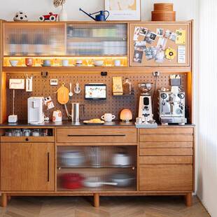 二黑木作 松鼠餐边柜2代 实木岩板樱桃木中古风西厨一体靠墙高柜