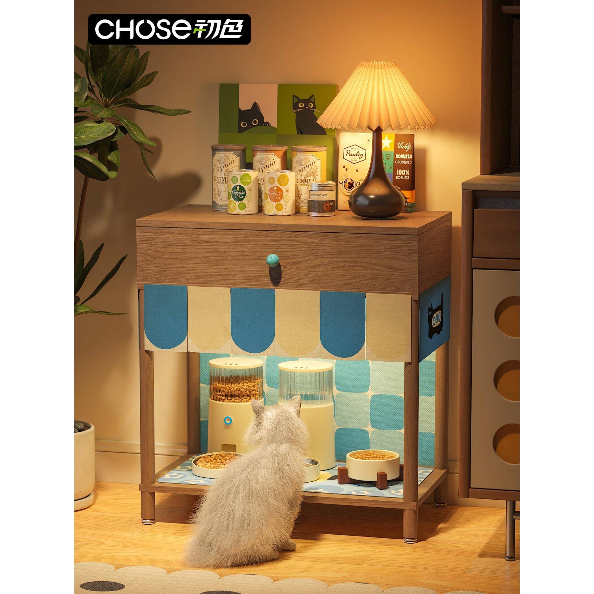 原色猫食堂储物架猫柜猫餐厅就餐区货架宠物用品零食储物柜喂食柜