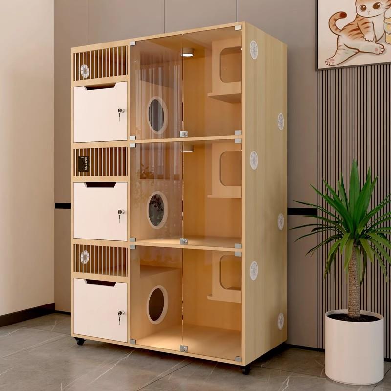 定制宠物店展示柜猫别墅猫柜猫寄养饲养猫产房猫舍三层实木猫笼