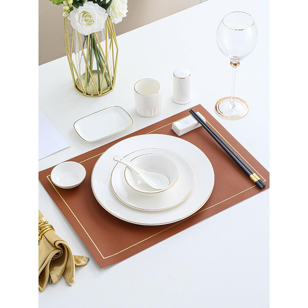 酒店高档会所金边摆台餐具新中式陶瓷盘碗骨碟套装三件套 四件套