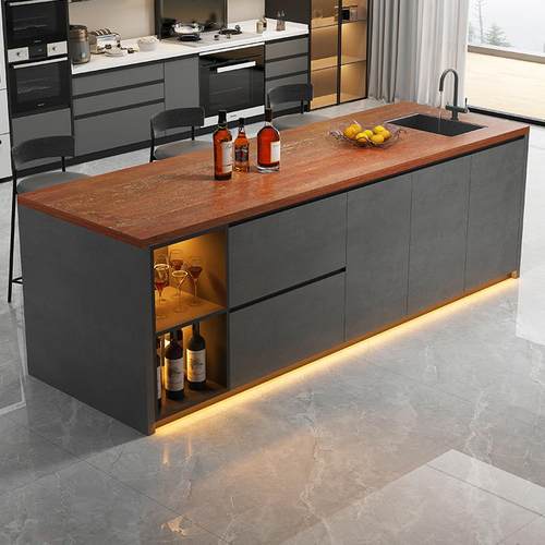 开放式厨房岩板中岛吧台餐桌一体定制高级餐厅倒台西厨料理导台