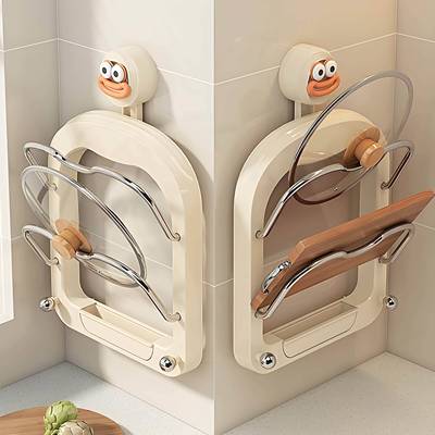 吸盘多层锅盖架厨房壁挂式砧板架带挂钩多功能沥水案板收纳置物架