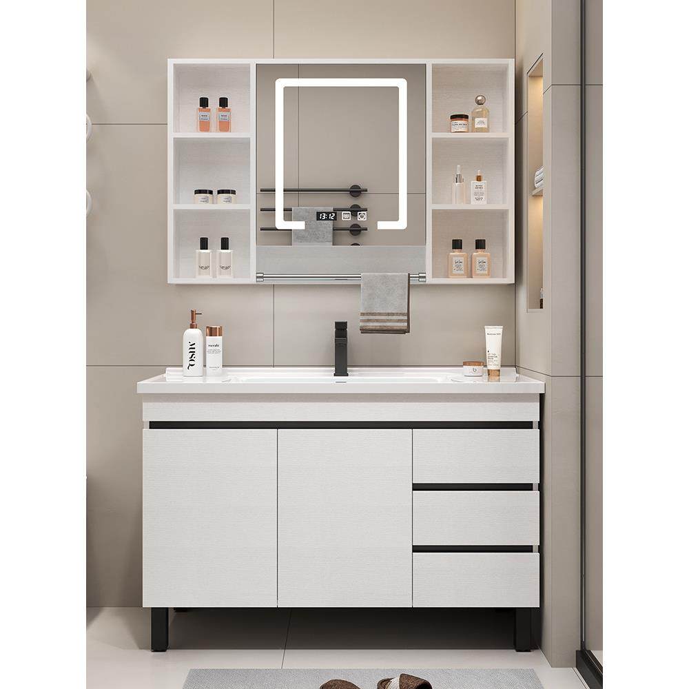 卫生间洗脸盆柜组合落地式实木浴室柜陶瓷一体盆洗手池洗漱台新款