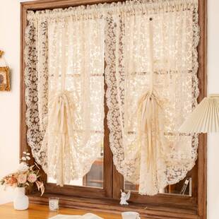 法式复古田园蕾丝刺绣提拉罗马升降帘气球帘隔断门帘半帘厨房窗帘