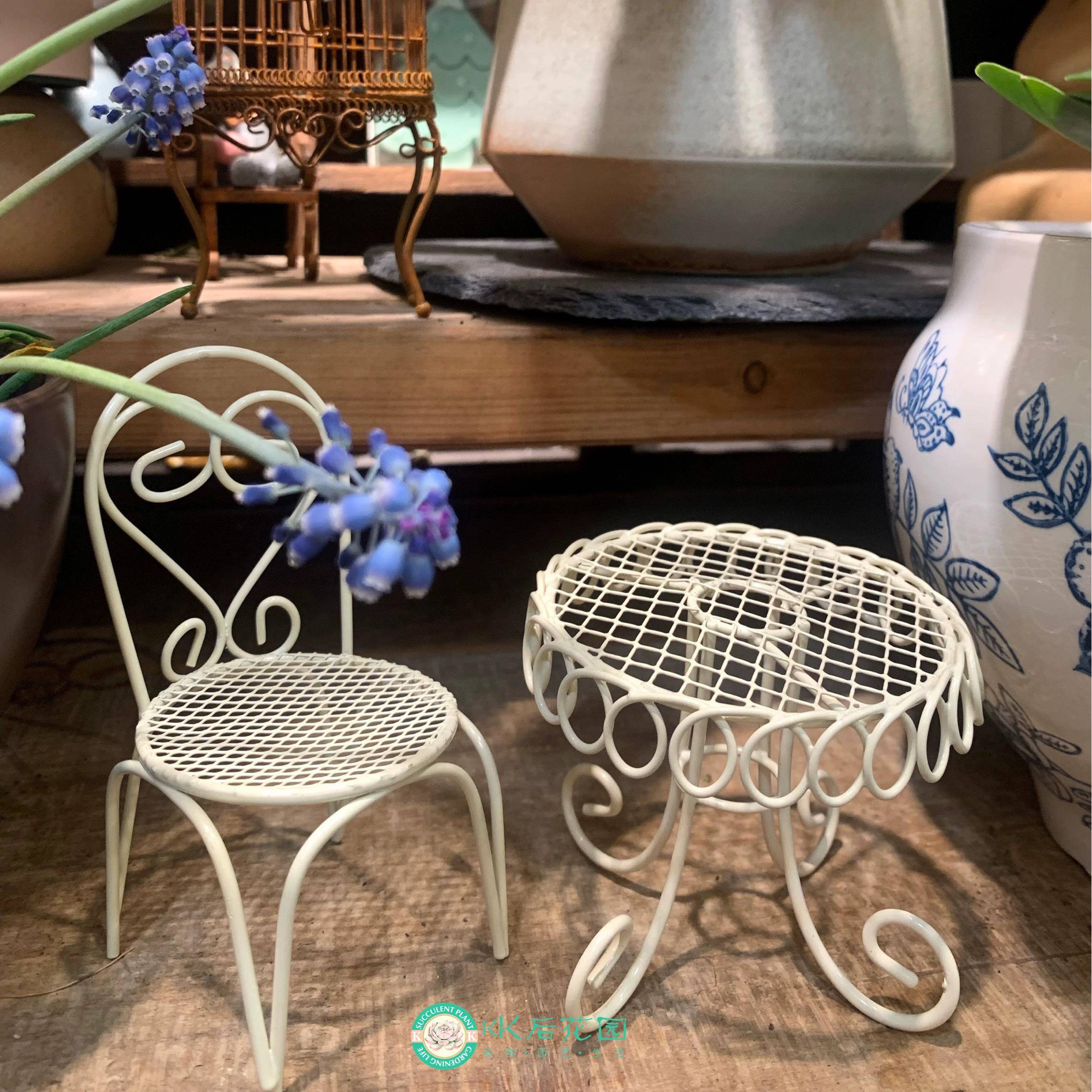 INS日系杂货迷你锈色椅子白色铁艺摆件模型装饰园艺外贸出口复古