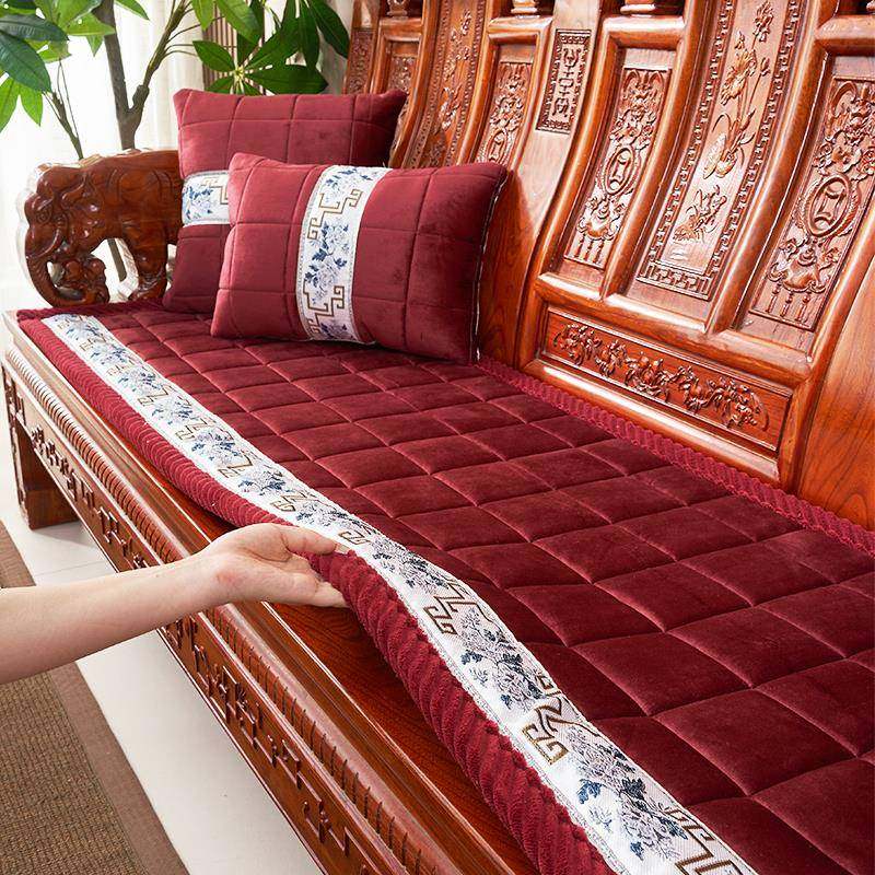新中式红木沙发垫冬季毛绒椅垫实木椅子座垫防滑实木沙发垫可定制