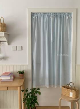 henceforth 天蓝条纹窗帘门帘装饰背景帘可定制韩系ins蝴蝶结系带