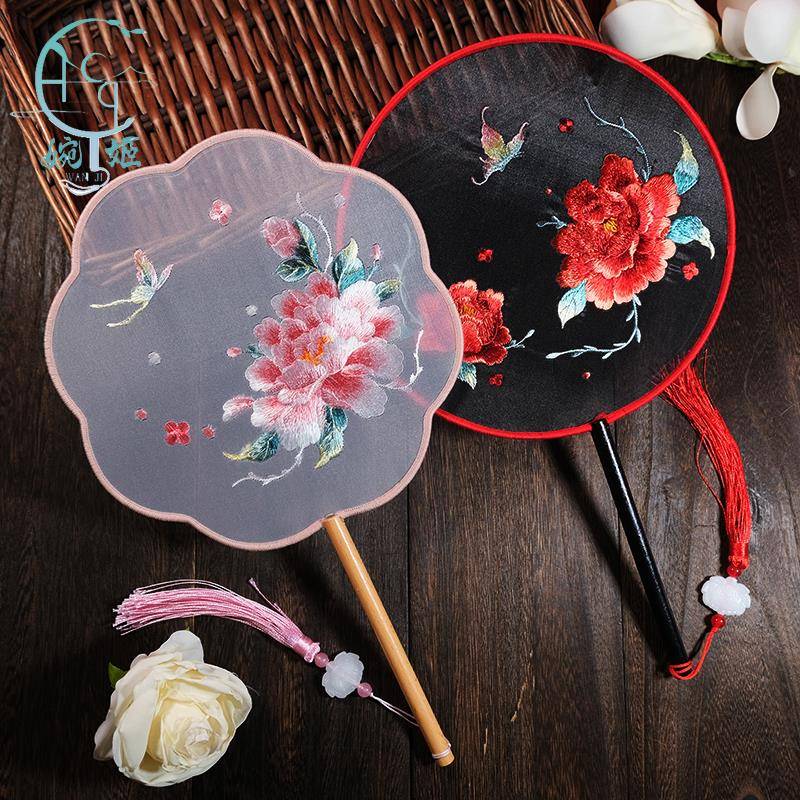 古风扇子刺绣扇子牡丹花鸟绣花扇舞蹈扇中国风