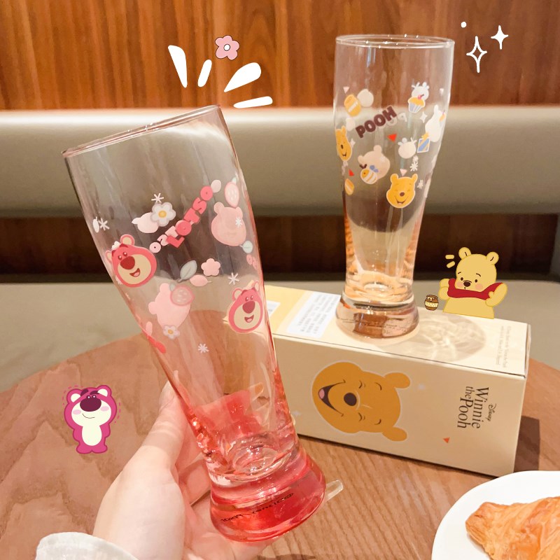草莓熊啤酒杯大容量水杯玻璃杯女生高颜值酒杯可爱家用果汁牛奶杯