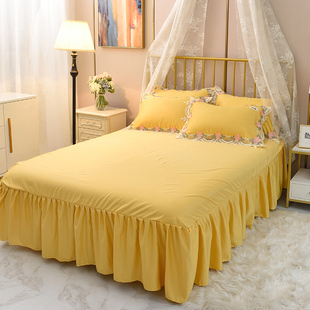 床裙床罩床套防滑固定单件纯色防滑蕾丝真丝保护套花边床单1518