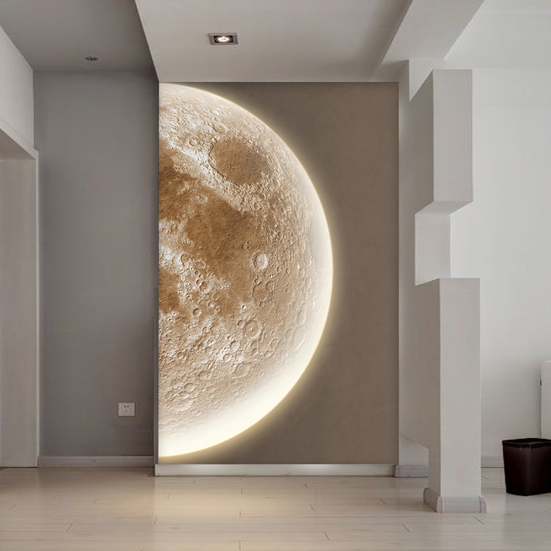 月球玄关装饰画肌理客厅画高级感壁画走廊过道壁纸壁布竖版d5d8d