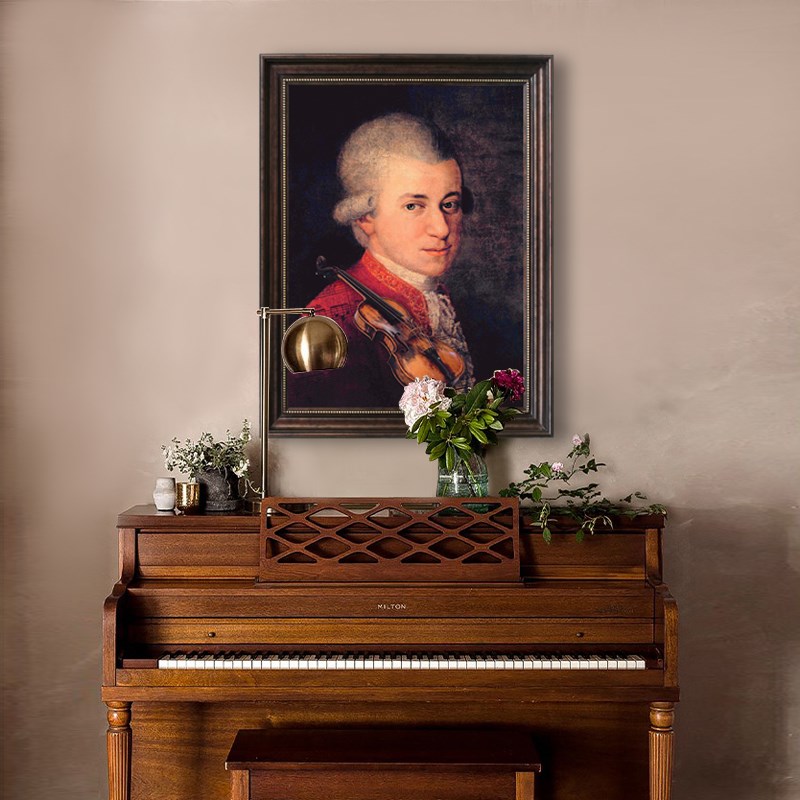 音乐家莫扎特油画肖像画琴房钢琴装饰画竖版人物画琴行挂画定制