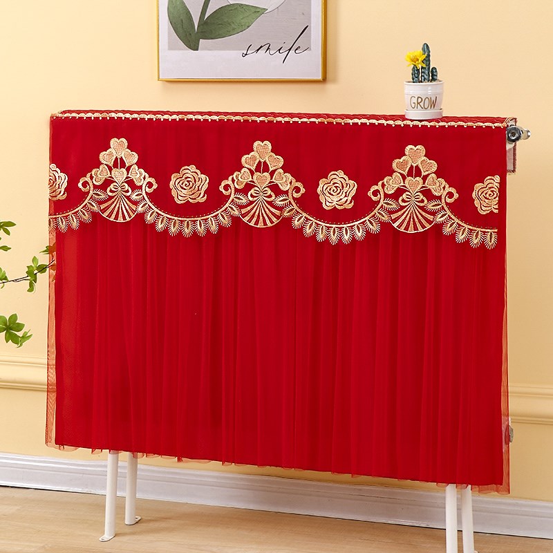 红色结婚喜庆暖气片防尘罩全包老式暖气片罩遮挡装饰帘防熏黑墙