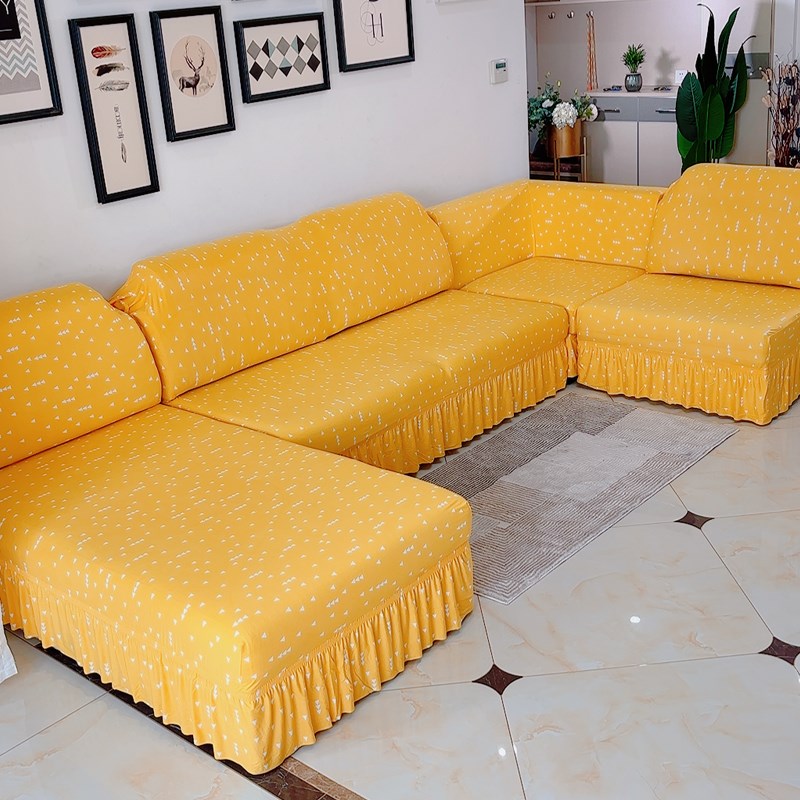 无扶手全包裙摆款沙发贵妃式中式沙发罩定制脚踏靠头枕