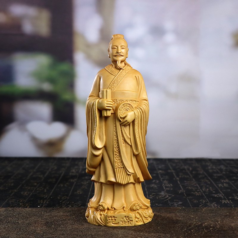 黄杨木雕范蠡战国人物工艺品中式摆件商圣家居客厅木质文玩送礼品