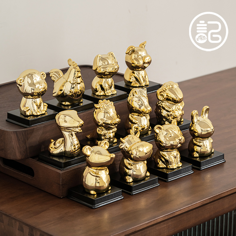记今朝《电镀金鎏镀》十二生肖龙 陶瓷摆件 2024龙年家居饰品桌面