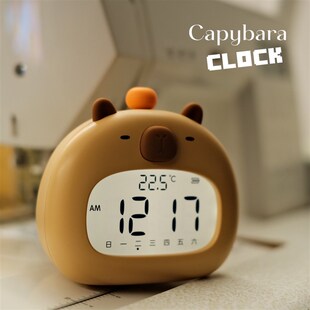 情绪稳定平静可爱卡皮巴拉闹钟伴睡小夜灯时钟桌面装饰摆件定时器