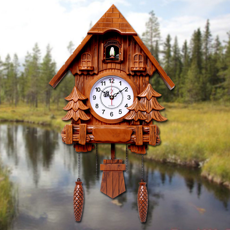 布谷鸟报时钟咕咕钟卡通创意挂钟 儿童房卧室静音石英钟客厅钟表