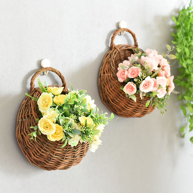 墙壁装饰客厅卧室幼儿园墙面挂墙花篮假花田园风格壁挂花盆悬挂蓝