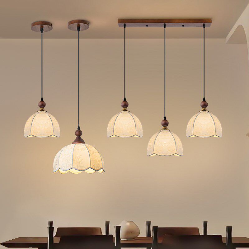 新款中古风餐厅吊灯三头圆盘卧室布艺走廊过道书房高级感单头吊灯