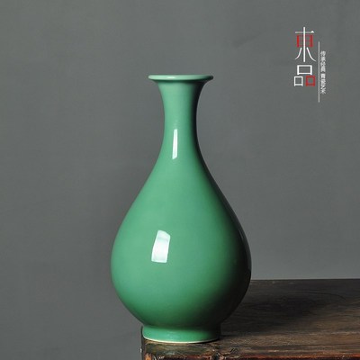 龙泉窑青瓷花瓶玄关客厅办公室摆件仿古玉壶春瓶花插器博古架摆设