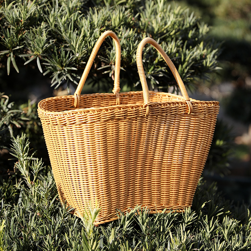 环保时尚购物篮 田园编织野餐篮买菜篮子 家用水果筐花篮手提篮
