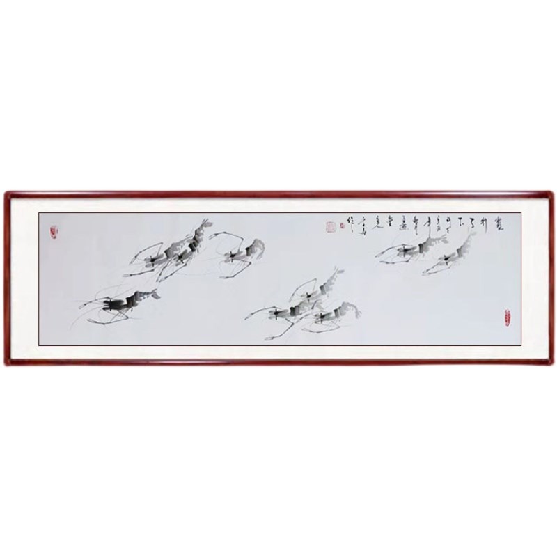 国画虾纯手绘客厅装饰画写意花鸟书画卷轴装裱卧室书房餐厅水墨画