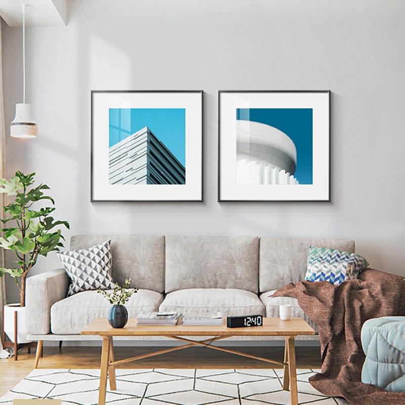 现代几何抽象建筑客厅三联装饰画餐厅床头主卧室挂画办公室正方形图片
