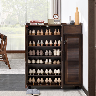 带锁鞋柜家用门口走廊透气楼梯门外柜室外楼道加高带轮实木