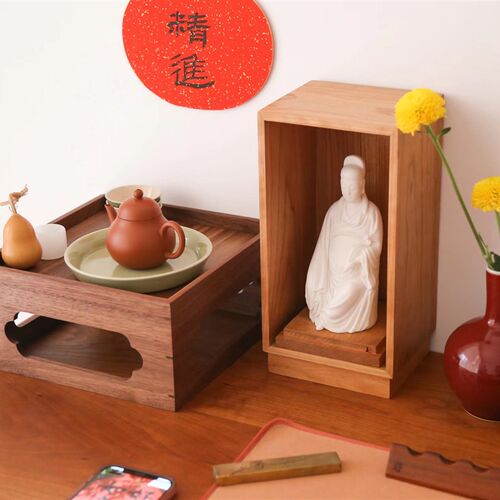 中和至美 文昌帝君樱桃木佛龛实木文运昌隆陶瓷摆饰