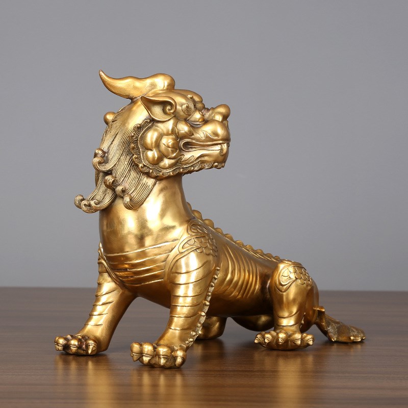 九华山谛听地藏王坐骑独角神兽黄铜铜客厅办公室装饰业礼品