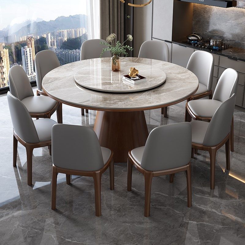 实木岩板圆形餐桌椅家用现代小户型饭桌带转盘电磁炉圆桌,住宅家具,岩板餐桌,淘宝优惠券,粉丝福利购,淘宝优惠卷