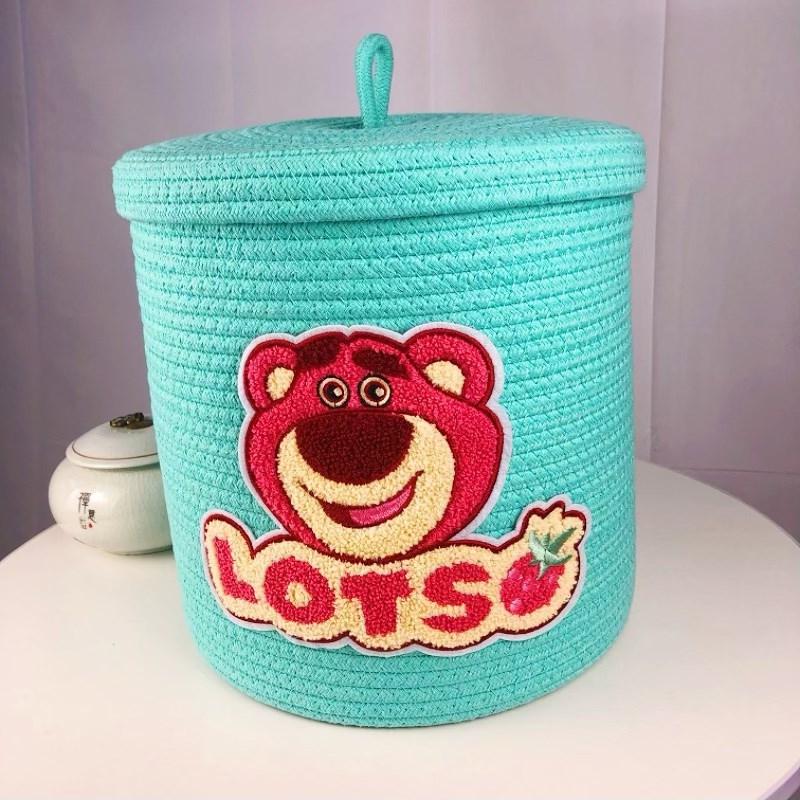 草莓熊湖蓝色收納棉繩整理籃可愛卡通收納筐客廳桌面擺件禮物盒子
