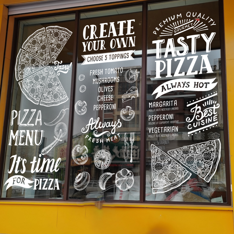 定制创意披萨pizz美食店铺橱窗玻璃门贴膜磨砂静电玻璃贴饰
