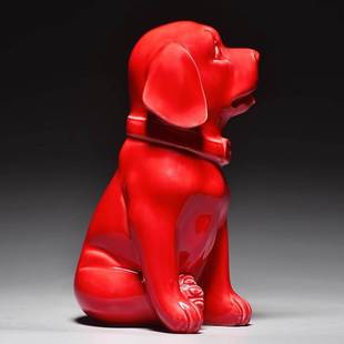 红色陶瓷狗摆件可爱十二生肖小狗工艺旺财客厅家居房屋补角装饰品