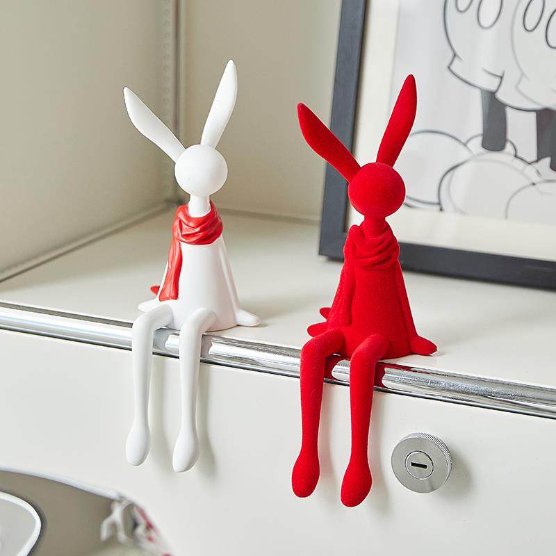 坐姿长耳兔子摆件2025新款客厅酒柜电视机玄关柜高级感小众装饰品